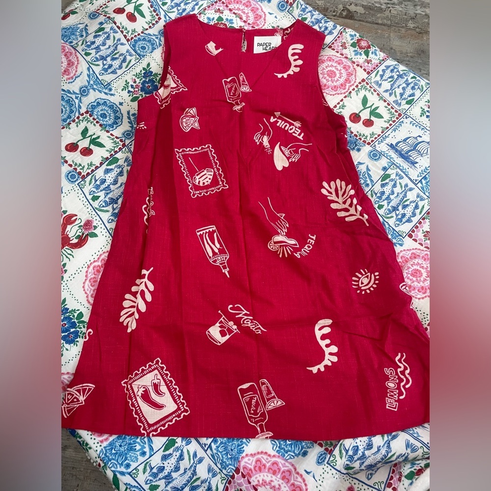 NWT Paper Heart Anthropologie Linen Blend Shift Dress Tequila-Themed